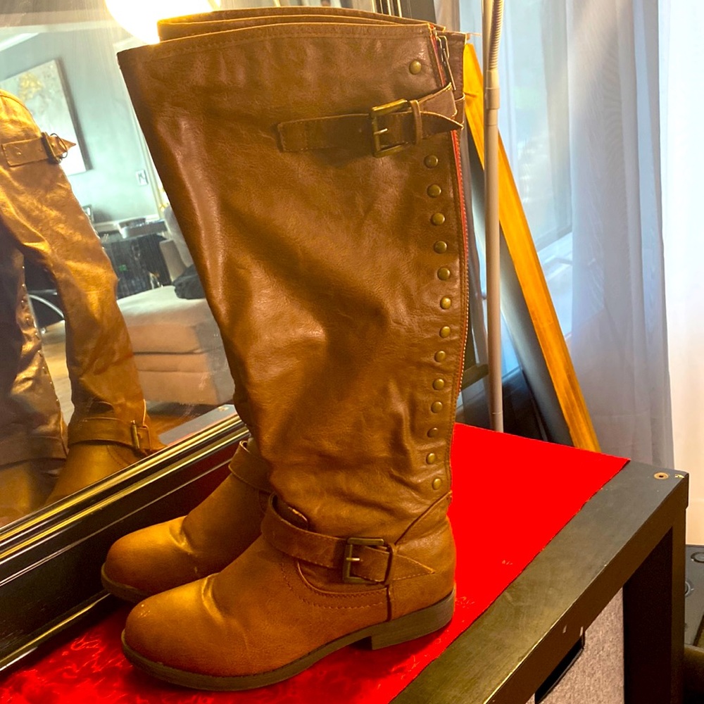 Womens Size 7 1/2 Wide Calf Riding Boots Brown
